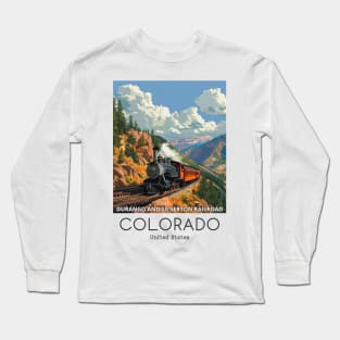 A Vintage Travel Illustration of the Durango and Silverton Narrow Gauge Railroad - Colorado - US Long Sleeve T-Shirt